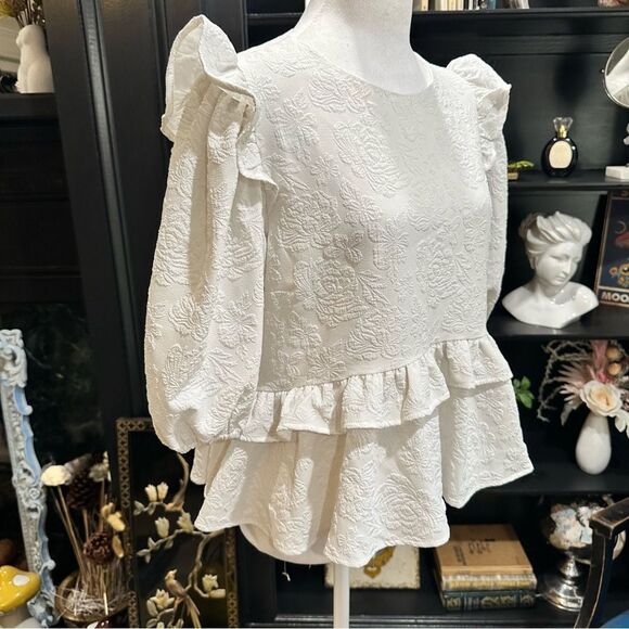 Anthropologies Free the Roses White Rose Tiered Blouse Size M - Picture 2 of 11